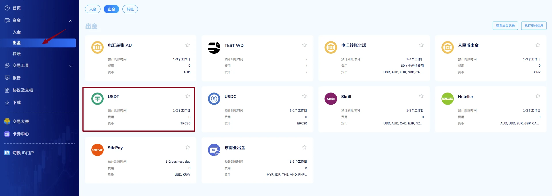 手册第 33 页:进入 USDT 出金(示例敏感信息已遮盖)